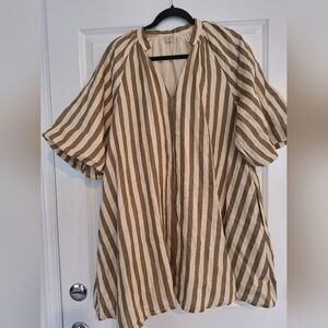 Magaschoni Brown and Cream Striped Midi Dress